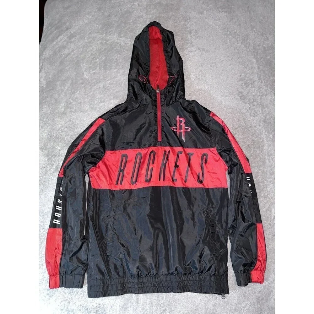 NBA HOUSTON ROCKETS Mens Black Hooded Rain Pullover Sz S